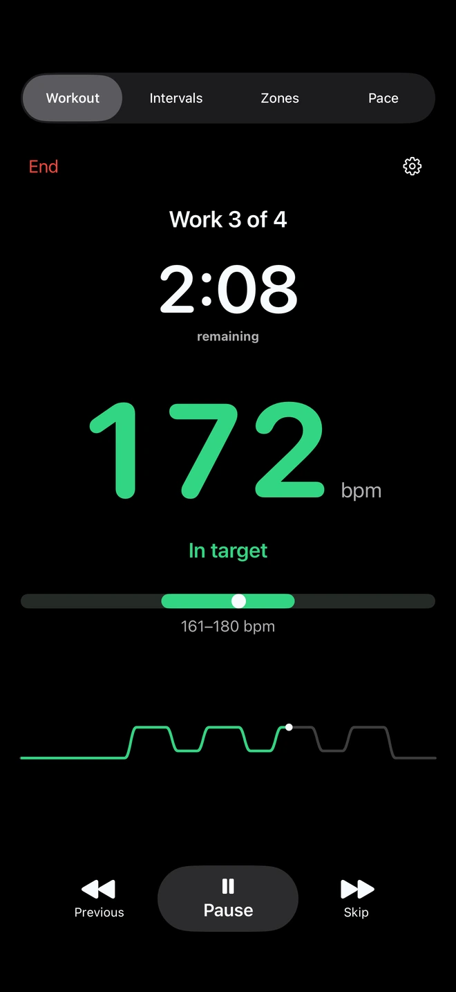 Actual Ramp4x4 live iPhone workout with sample heart rate