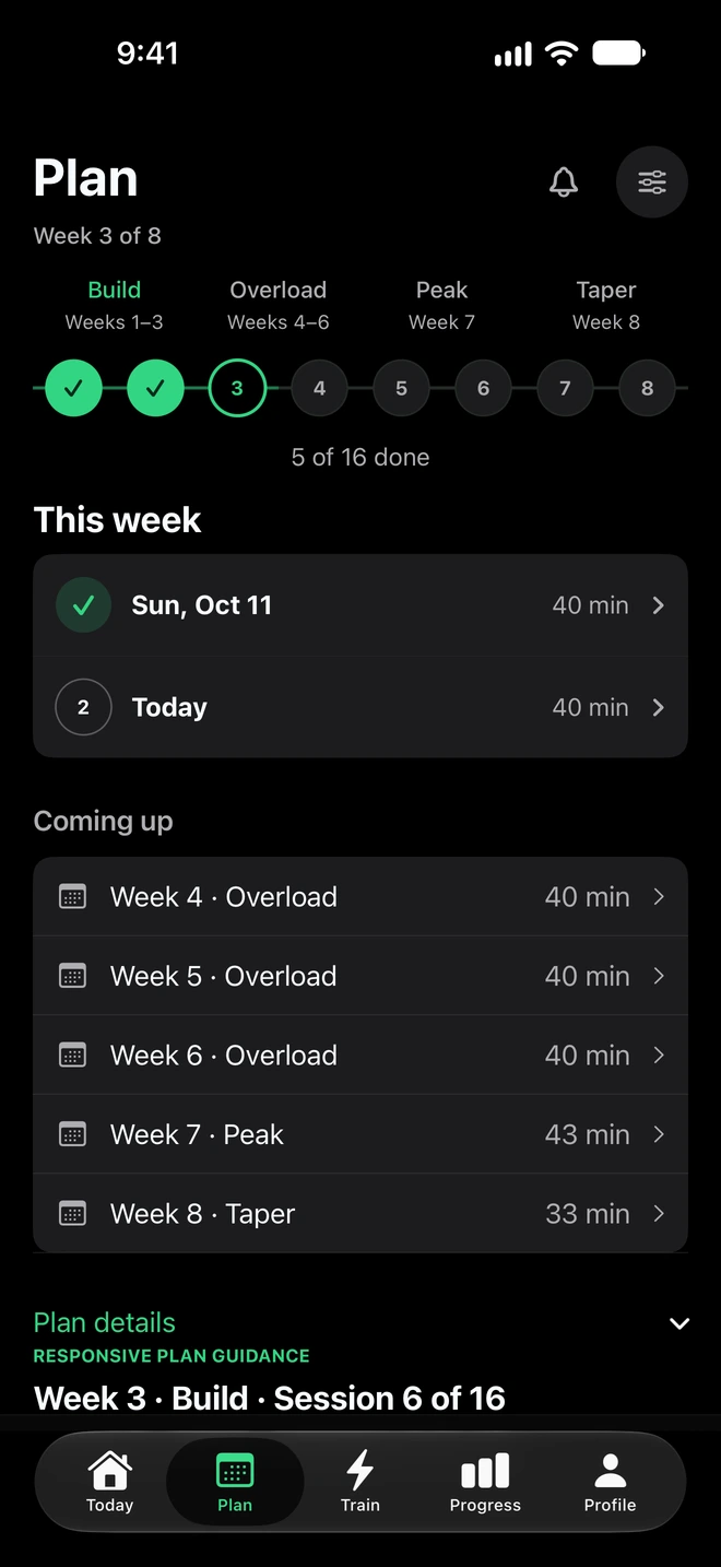 Ramp4x4 guided 8-week workout plan on iPhone